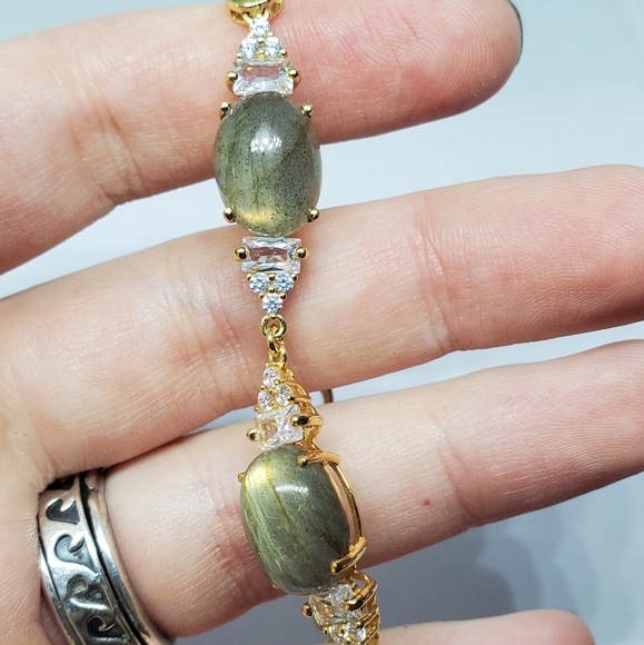SOLD Labradorite Gold Over Sterling Silver CZ Accent Tennis Bracelet - Picture 4 of 10